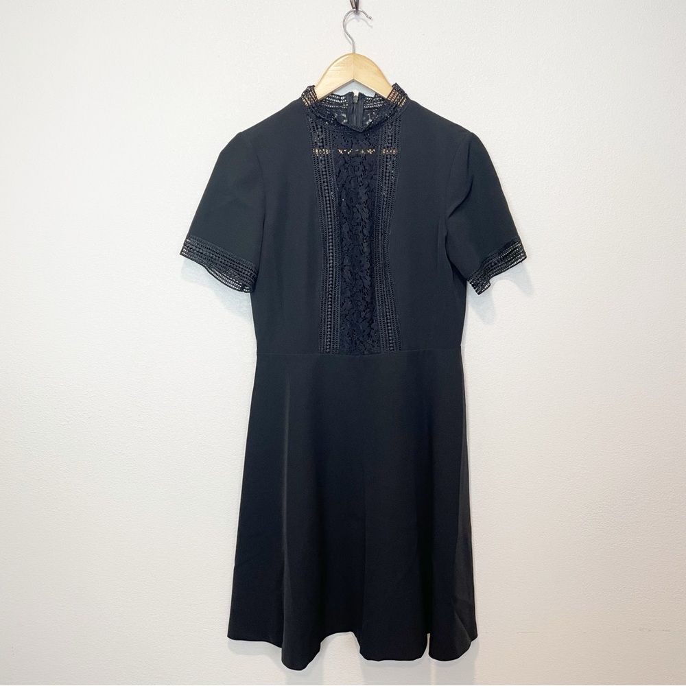 Tahari Black Lace & Ladderstitch Trim Fit & Flare Dress Size 10
